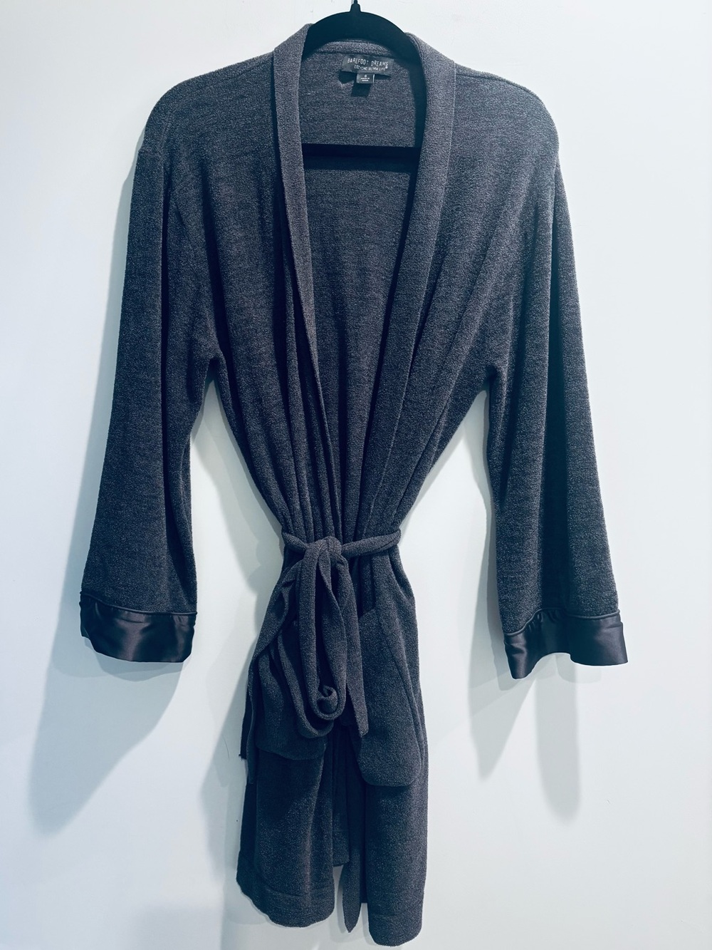 Barefoot Dreams Charcoal Shawl Robe with Satin Cuffs